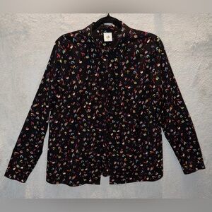 Cabi #3423 Top Size Medium Black Colorful FERRIS Long Sleeve Button Up Blouse